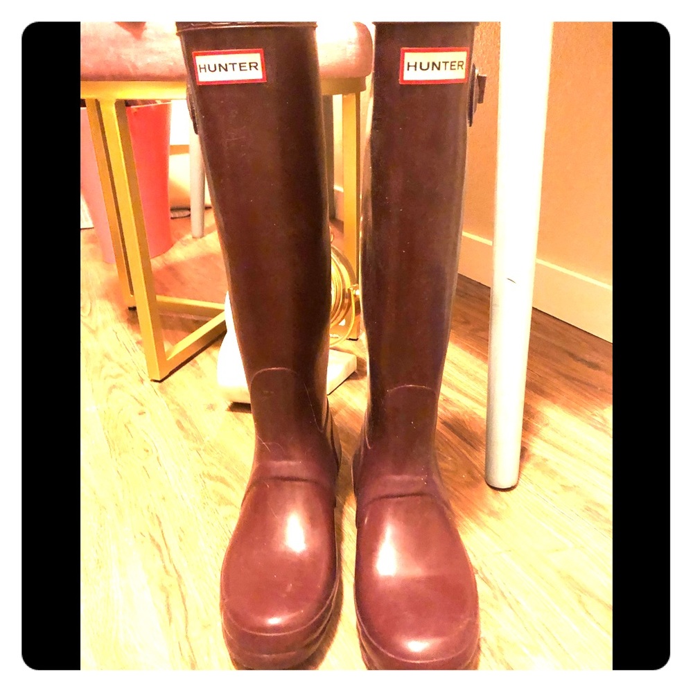 Hunter Plum Rainboots Original Tall 8 EUC